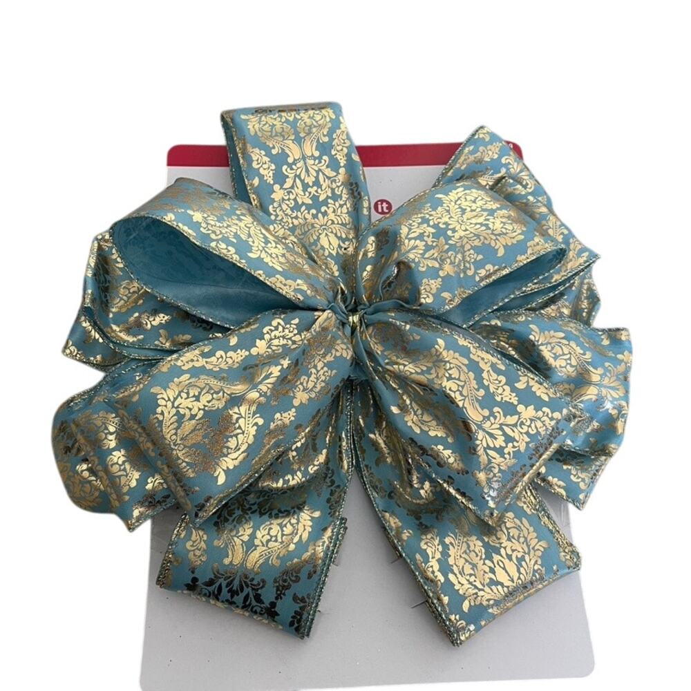 CELEBRATE IT Tree Topper Bow Blue Gold New Christmas Holiday Crafting